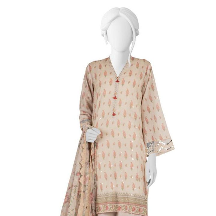 Junaid Jamshed Baby Pink Lawn 3 Piece Unstitched Suit for Women JLAWN-S-23-063 Pink Blush