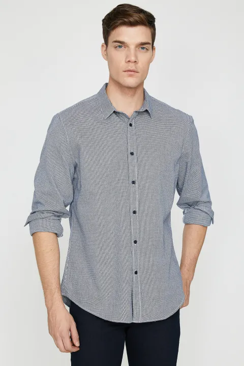 Koton%20Men's%20Navy%20Blue%20Button%20Detailed%20Shirt%209KAM64336OW%20-%20Image%203