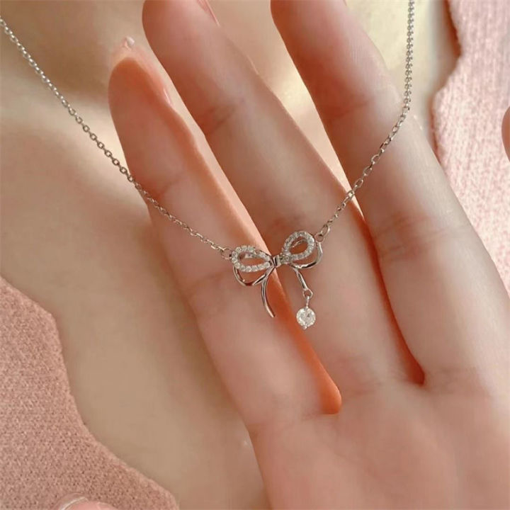 【Hot demand】Fashion Double Layered Bowknot Pendant Necklace For Women Girls Elegant Versatile Necklace Clavicular Chain Jewelry Accessories Luolong
