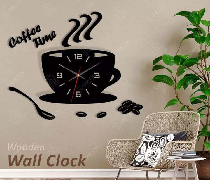 Coffee Cup Wooden Wall Clock  |  3D laser cut Wooden Wall Clock |Beautifull design Wall Clock | Wood Wall Clock For Decoration Of Kids Room Wall Clock ,Home and offices| Black Wooden Wall Clock| Fancy Wall Clock| Laser Cut Wall Clock
