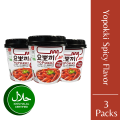 Yopokki Spicy Topokki Rice Cake | Pack of 3 | Spicy Flavor | 140 Grams Each| Korean Rice Cake Snacks | Tteokbokki | Halal Certified. 