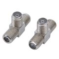 2 Pcs Coaxial Cable Connector 3in1 Tee Satellite TV Antenna Coaxial Cable Plugs with RG6 Connecters High Quality. 