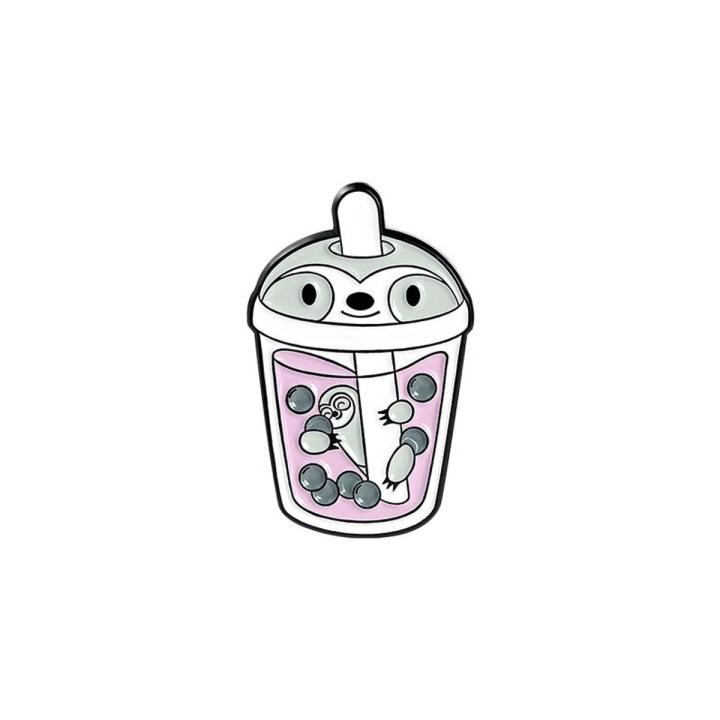 Bubble Tea Enamel Pin Cat Sloth Little Horse Brooch Bag Clothes Lapel Pin Badge Cartoon Animal Jewelry Gift for Kid Friend