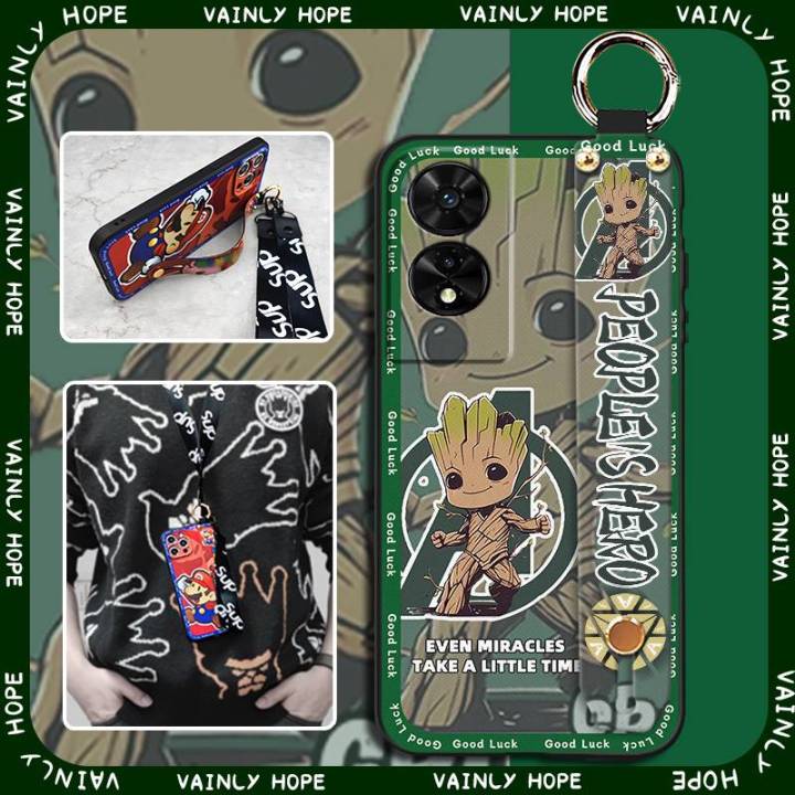 Cartoon Silicone Phone Case For TCL 505/T509K/T5094 Anti-knock Wrist Strap Wristband Phone Holder Dirt-resistant Cute