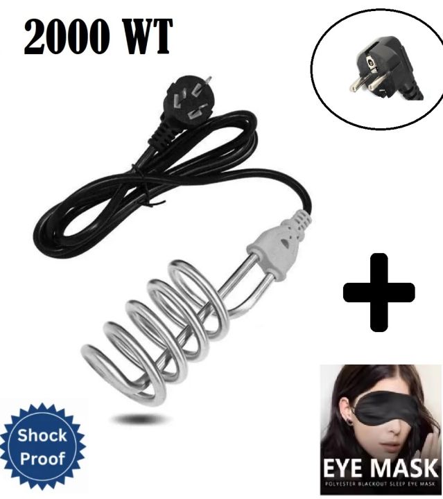 Pack of 02 - Electric Water Heating Rod Portable Electric Water Heater Electric Water Immersion Rod 2000 Watt with Eye Mask