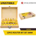 UYUSTOOLS CQT612 12PCS ROUTER BIT SET 6MM. 
