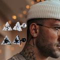 Men Earring Triangle Pierced Crystal Zircon Stud Earrings Stainless Steel Tiny Minimalist Studs For Mens Women Jewelry. 