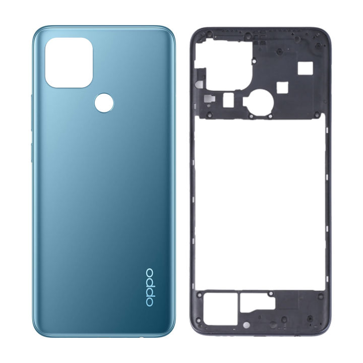 Oppo A15 Middle Frame Housing With Side Button and Replacement Battery Back Door For Oppo A15 - Blue