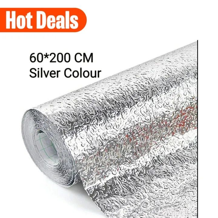 60x200cm Self Adhesive Aluminium Foil Sticker Roll, Oil Proof Waterproof Aluminium Sheet DIY Wallpaper, Backsplash Aluminium Sticker for Home, Kitchen, Stove, Cabinet, Wall, Drawers, Furniture, Silver Colour