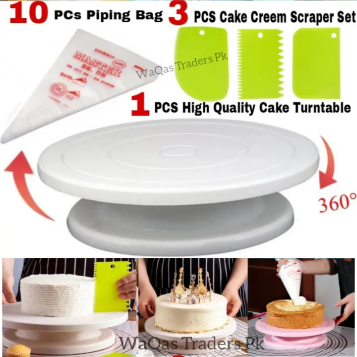 11%20inch%20High%20quality%20Rotating%20Cake%20Turntable,%203Pcs%20Cake%20Creem%20Scraper%20Spatula%20Set,%2010Pcs%20Disposable%20Piping%20Bags%20,%20Decorating%20Turn%20Table%20-%20Image%203