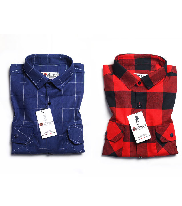 Auditors®️ Mens Casual Check Shirt 2 Colours 100% Pure Cotton Twill Fabric Double Pocket & Without Pocket - Code AMS-146