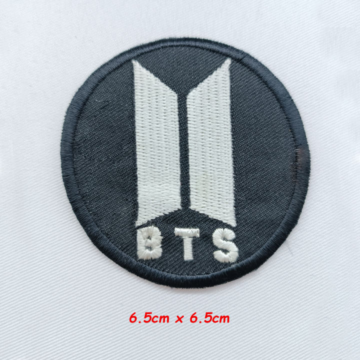 BTS official logo K pop band Korean music band BTS army embroidery patch Iron On Patches Sew On Patch in black and white color