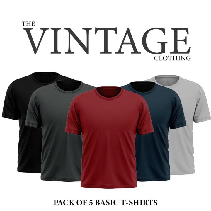 The%20Vintage%20Clothing%20Pack%20of%205%20plain%20half%20sleeves%20Tshirt%20For%20Men%20for%20men%20-%20Image%202