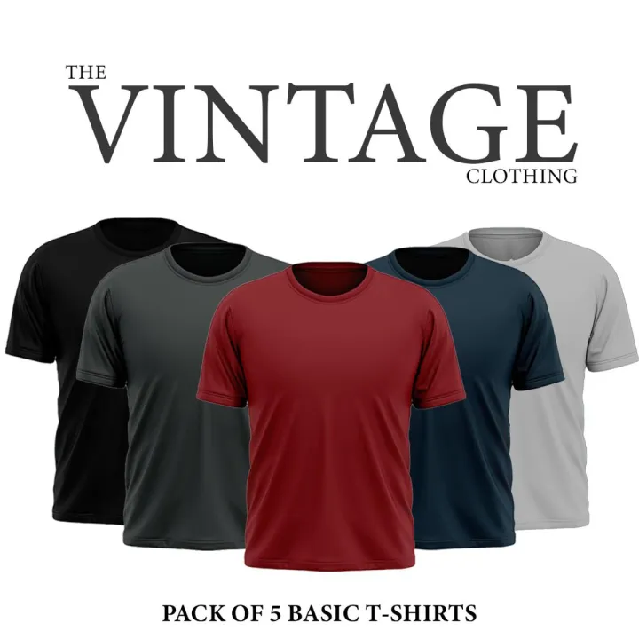 The%20Vintage%20Clothing%20Pack%20of%205%20plain%20half%20sleeves%20Tshirt%20For%20Men%20for%20men%20-%20Image%202