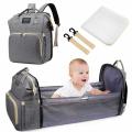 Baby Infant Nappy Changing Bag Portable Large Capacity Folding Crib Diaper Backpack Stroller Straps for Travel Multifunctional-Purple Color-Grey Color. 