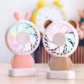Portable Mini Handheld Fan Colorful LED Light Fan Electric Desk Table Fan Lovely Bear Cooler USB Rechargeable. 