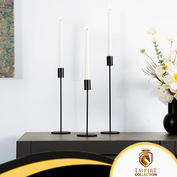 3 in 1 Candle Holder Stand for home office and dinning table decoration Black and Gold Color BY EMPIRE COLLECTION