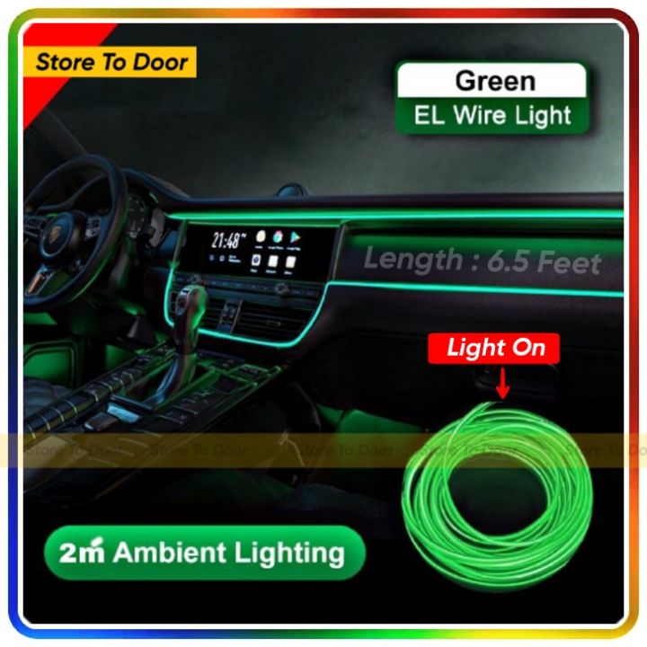 LED Green Neon Light Strip For Car Dashboard Gaps (2 Meters / 6.5 Feet's) Ambient Lights (EL Wire)
