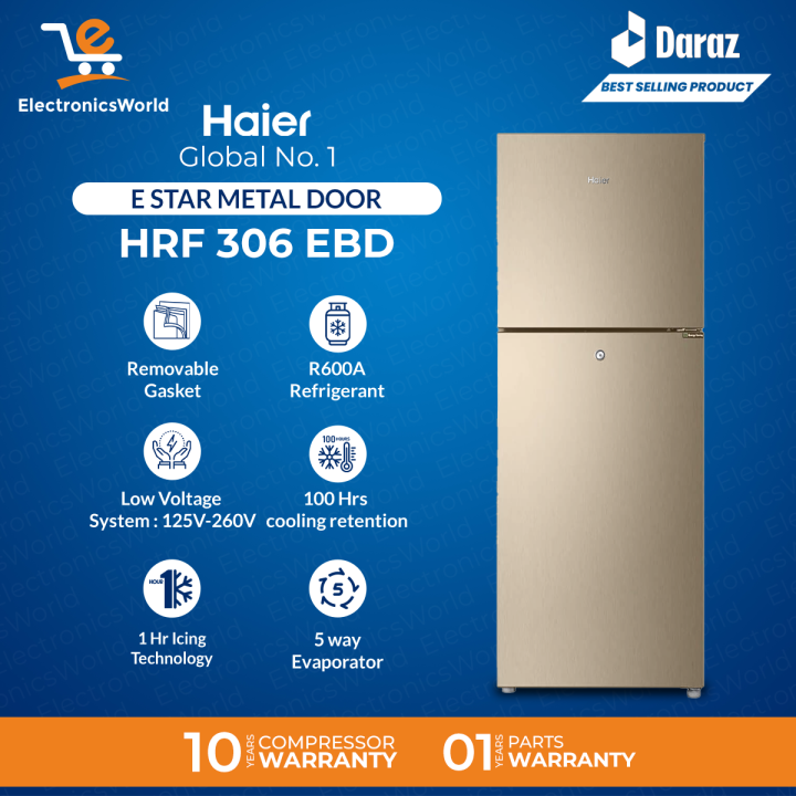 Haier Refrigerator Model HRF-306 EBD/EBS- E Star Series (Medium Size ) with 10 years Compressor Warranty