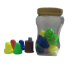 ONE JAR OF LUDO GOTIES WITH TWO DICE. 