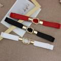 Fashion Thin Elastic Belt Female Metal Double Buckle Waistband Women Cinch Waist Seal Cummerband Clothing Accessories. 