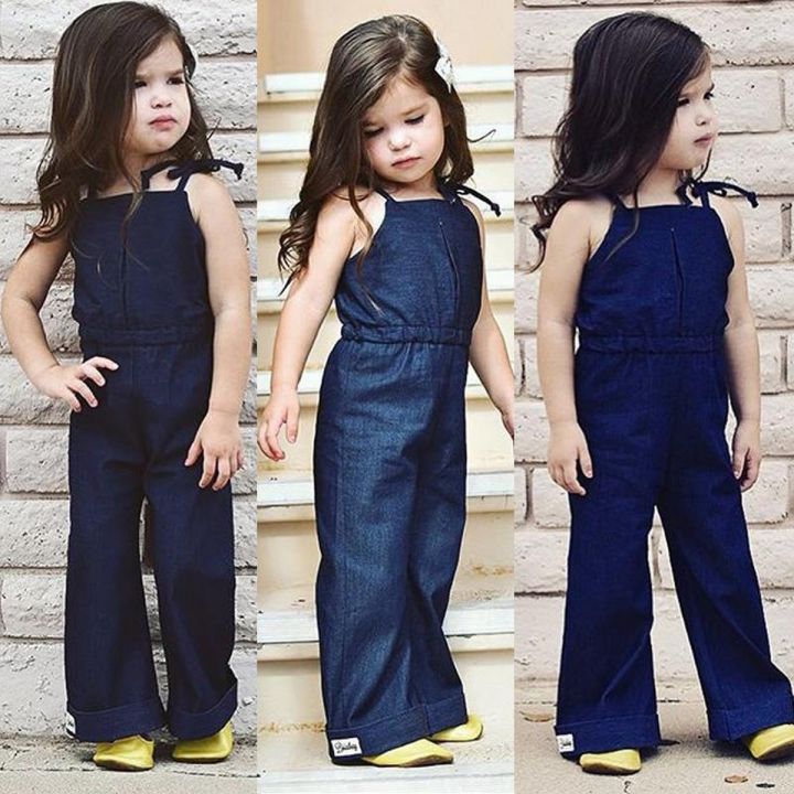 Baby Girls Denim Long Strap Jumpsuit Sleeveless Summer Outfit Children Clothing Daraz.pk