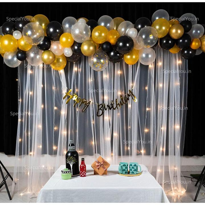 Special Birthday Black and Gold Balloon Decoration Combo Kit with Birthday Banner and Fairy Lights +,Balloons,Light, Themed for boys, Girls ,& Babies