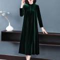 bellylady Women Velvet Long Skirt Fashionable Solid Color Long Sleeves Round Neck Dress Elegant Large Size Casual Dress. 