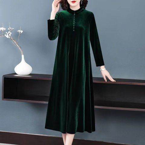 bellylady%20Women%20Velvet%20Long%20Skirt%20Fashionable%20Solid%20Color%20Long%20Sleeves%20Round%20Neck%20Dress%20Elegant%20Large%20Size%20Casual%20Dress%20-%20Image%202