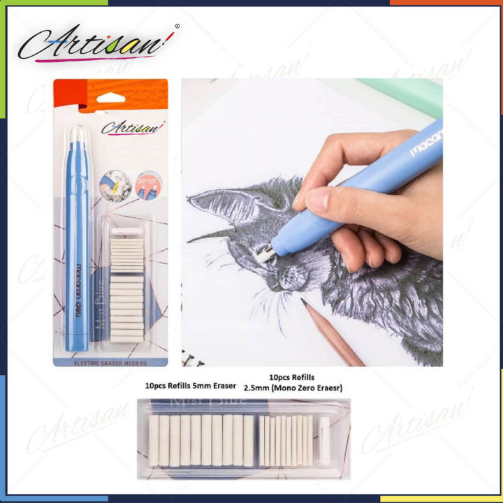 Electric Macaron Eraser 2.5mm and 5mm eraser Tombow Mono Eraser sketching eraser (Zero) (Round) PVC Free Eraser 57305 tom bow sketch MONO zero eraser round refillable precision Tip Eraser TE Electric Eraser for Sketch Writing Drawing