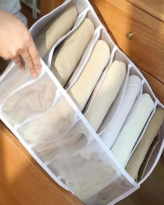 pent%20organiser%207%20Grids%20Washable%20Wardrobe%20Clothes%20Organizer,%20Jeans%20Compartment%20Storage%20Box,%20Clothes%20Drawer%20Mesh%20Separation%20Box,%20Portable%20Foldable%20Closet%20(Medium,%20white&black))%20-%20Image%204