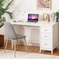 White Desk with Drawers, Modern Home Office Computer with Storage Drawers & Spacious Desktop, Compact Writing Laptop Desk for Bedroom, Multipurpose Computer Workstation. 