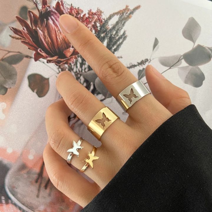 New Fashion Stainless steel Ring Butterfly Matching couple rings for women girls Fashion Adjustable Couples ring