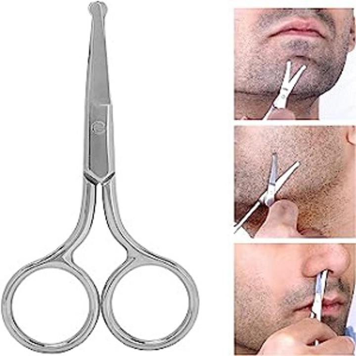Premium 1 Pcs Nose Scissors for Personal Care Facial Hair Removal and Ear Nose Eyebrow Moustache And Beard Trimming Stainless Steel Safety Grooming Scissors Fine Straight Tip Scissors Men