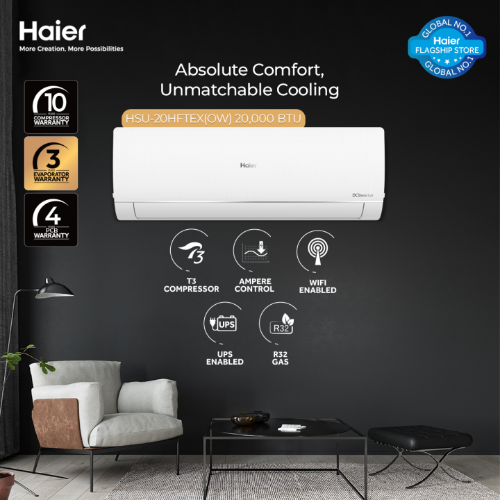Haier (T3 Plus Series) 1.5 Ton DC Inverter - HSU-20HFTEX(OW) - T3 Compressor - Ampere Control - Bigger Outdoor - Turbo Cooling-Off White Colour AC / 10 Years Warranty / Air Conditioner / Haier Free Installation
