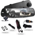 Rearview Mirror - 4.3” DVR Monitor Rear View Dual Camera Video Recording System in Full HD 1080p w/ Built in G-Sensor Motion Detect Parking Control Loop Record. 