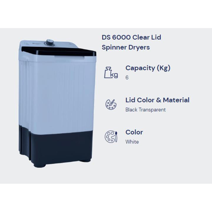 Dawlance Spinner Dryer Machine - DS 6000 C - 6 KG-  White & Black