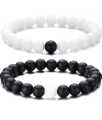Set of 2 Pieces Black & White Bead Friendship Wrist Band / Bracelet for Couples & Friends. (Elasticated). 