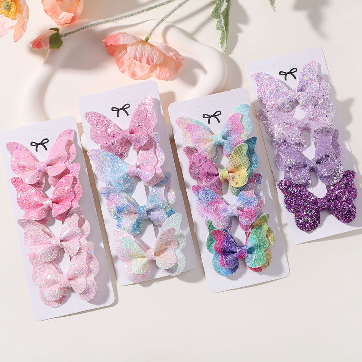 2/4/5Pcs Girls Cute Sequins Double Butterfly Clip Hairpins DIY Headwear Bow Decor Hairgrip Children Hair Accessories