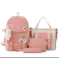 4pcs/set College Student  Fashion School Backpack Multiple Pockets Large Capacity  school bag Canvas Casual for Teenage Girls. 