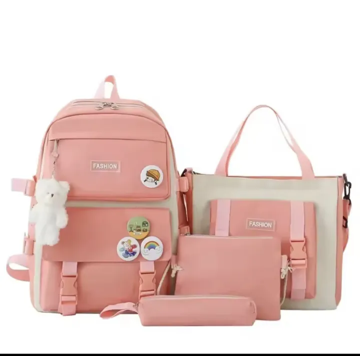 4pcs/set%20College%20Student%20%20Fashion%20School%20Backpack%20Multiple%20Pockets%20Large%20Capacity%20%20school%20bag%20Canvas%20Casual%20for%20Teenage%20Girls%20-%20Image%206