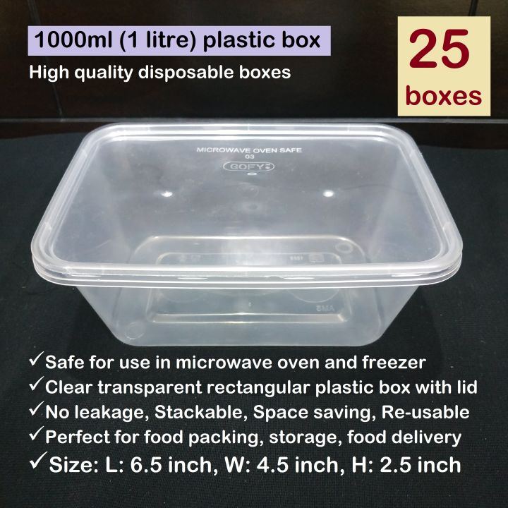 25 boxes of 1 litre plastic disposable box with lid | Daraz.pk