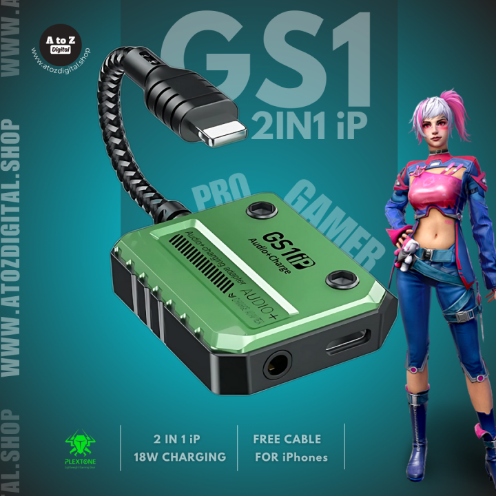 Plextone GS1 iPhone Lightning Splitter Adapter to 3.5mm Converter with PD 18W Fast Charge