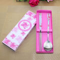 Chinese Style Elegant Non-slip Design Stainless Steel Chopsticks Spoon Gift Set. 