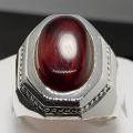 Dark Red Mens Aqeeq Ring 925 Sterling Silver Ring. 