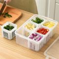 Fridge Storage Containers Kitchen Scallion Storage Box 6-In-1 Snackle Box Container with Lid Plastic Reusable Fridge Vegie Fruit Food Fresh-Keeping Drain Box.. 
