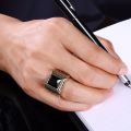 Square Black Stone Men Seal Ring Signet Gold Color Classic Wedding Band Male Rings Titanium Stainless Ring. 