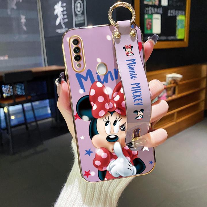 YIWESAN For OPPO A31 2020 Case With Wristband New Design Phone Case For Girl Women Thin Pattern Cartoon Minnie Shockproof Plating Silicone Casing Full Cover SoftCase Protection Cases