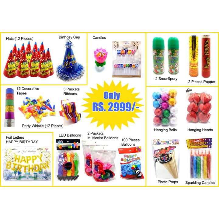 Pack of 17 Birthday Decoration Items Deal - 04 Complete Birthday Decoration Items
