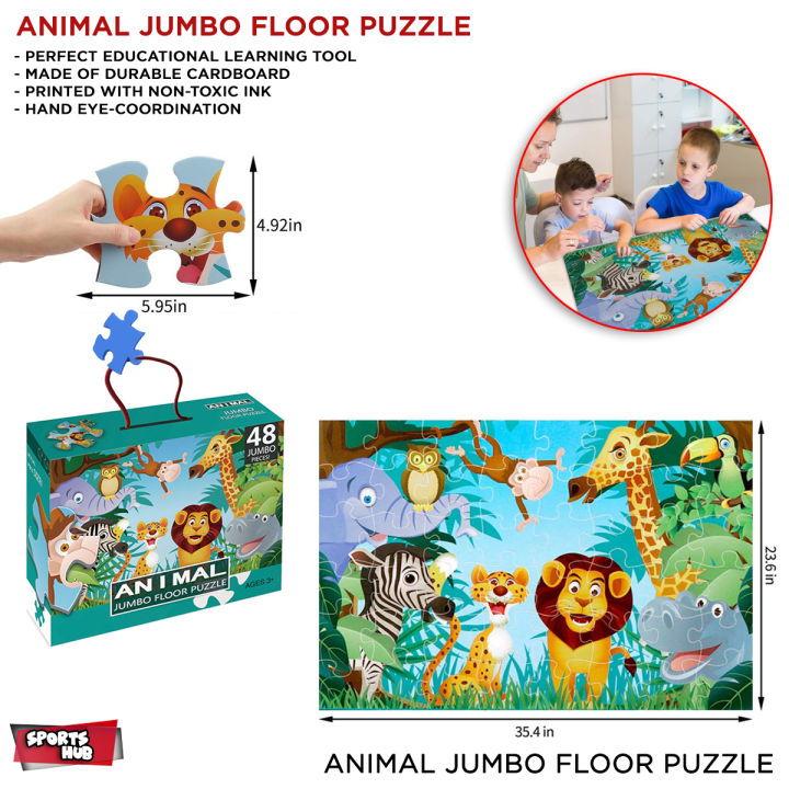48 Pcs Jumbo Jigsaw Puzzles For Kids Animals Floor Puzzle For Teenagers Fun and Challenging Family Game (Zoo Animals)
